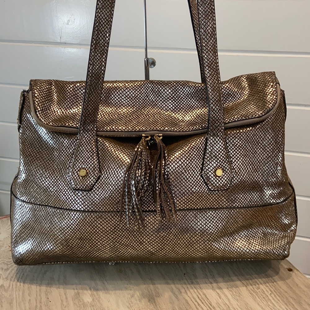 Antonio Melani silver snakeskin metallic satchel